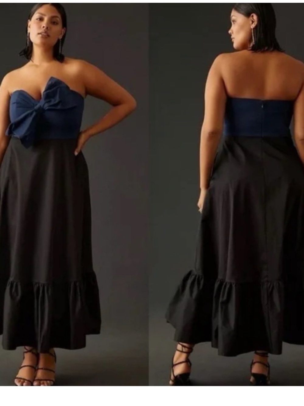 Anthropologie Black Midi Dress with Navy Bodice